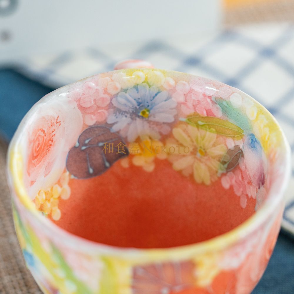 最終値下げ　ゆずりは工房 瀬戸焼 紅彩花間取　飯碗＆マグカップセット 難あり 最終値下げ ゆずりは工房 瀬戸焼 紅彩花間取 飯碗＆マグカップ