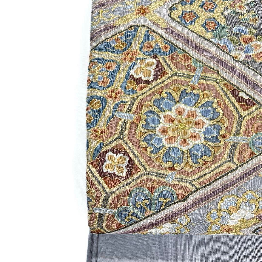 袋帯明綴れ金糸華紋花菱唐花模様青海波着物072a u