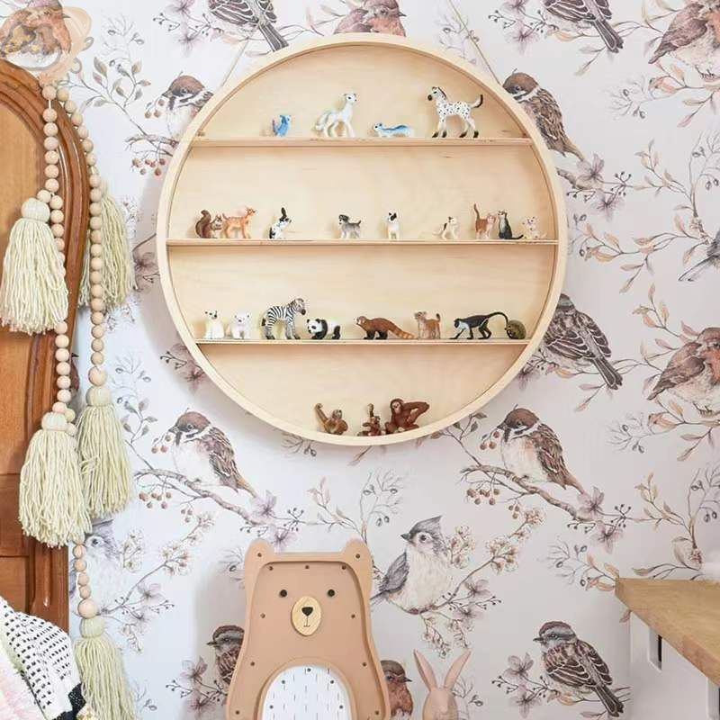 良い 木製 円型 飾り棚 壁掛けラック ウッドカラー 円型 55cm シェルフ