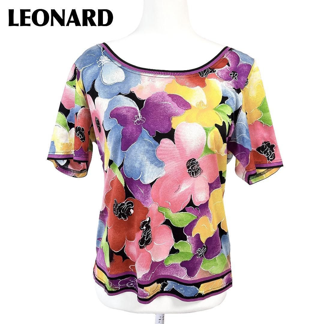 LEONARD 半袖カットソー LL マルチ 花柄 アネモネ ブラック