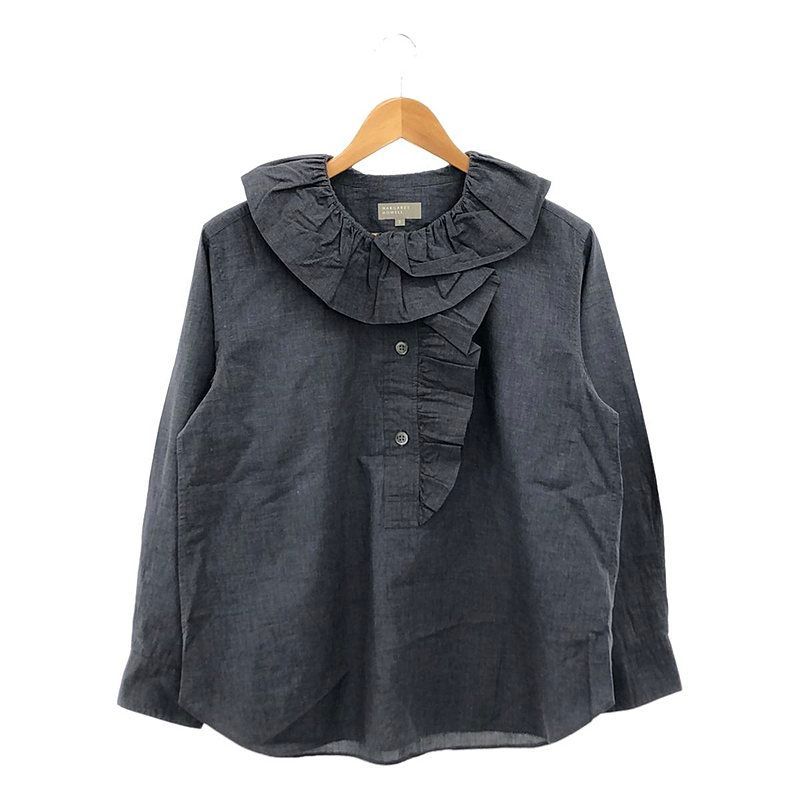 マーガレットハウエル 21SS ファインコットンシャンブレーフリルカラーブラウス シャツ 長袖 1 グレー 578-1253001 ▲H レディース MARGARET HOWELL / マーガレットハウエル | 2021SS | ファイン