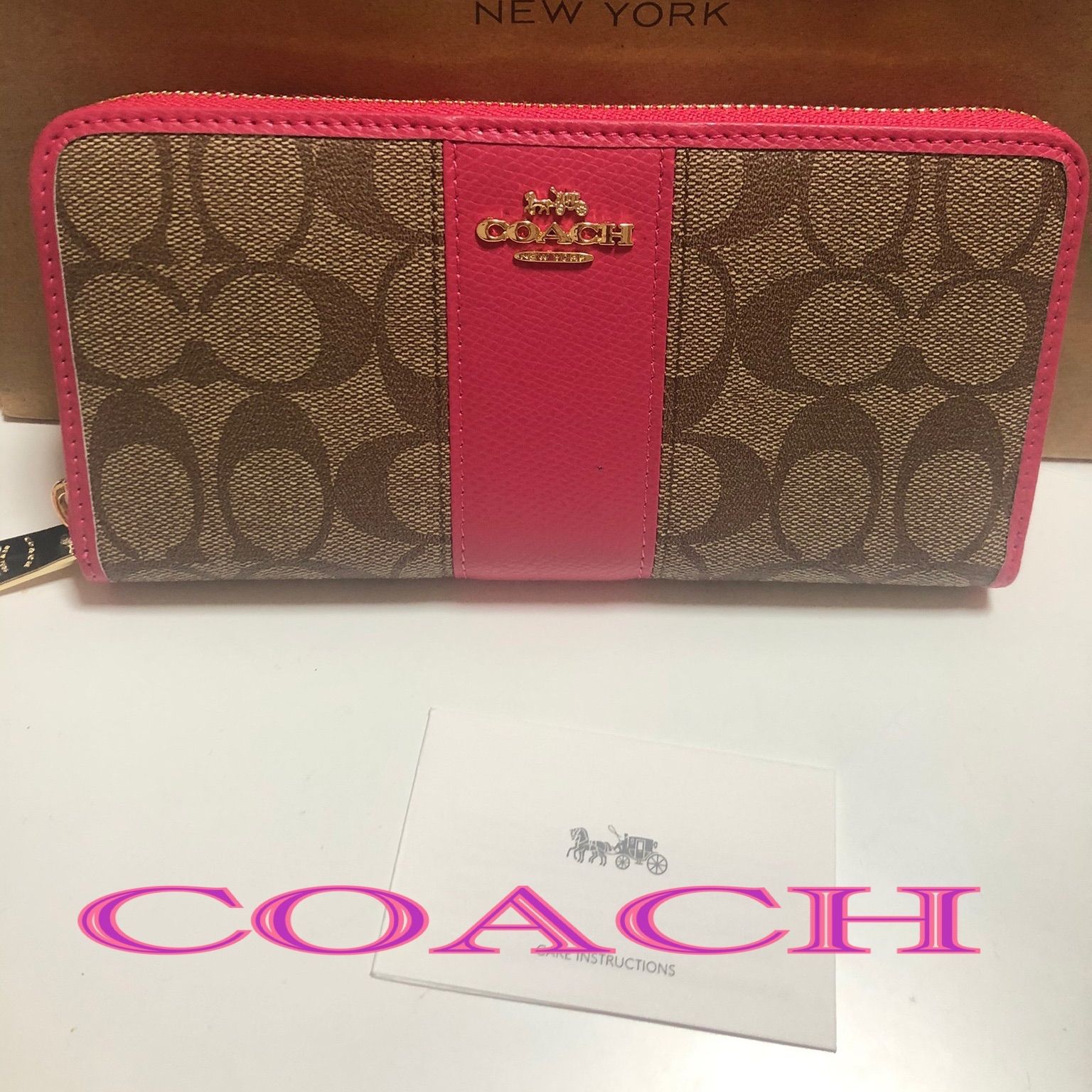 新品未使用 コーチ COACH 長財布 シグネチャー カーキピンク　ダリアピンク