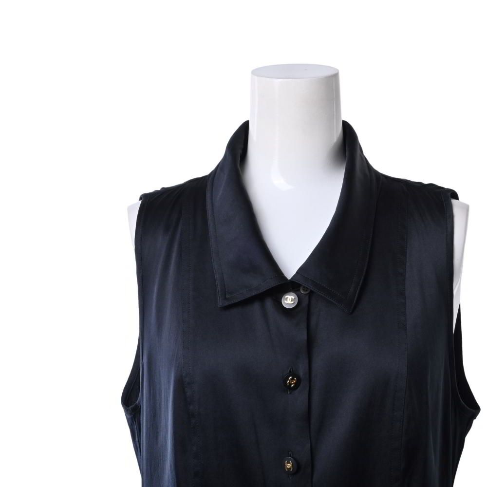 CHANEL ヴィンテージ シルク シャツ ベスト ノースリーブ ココボタン6