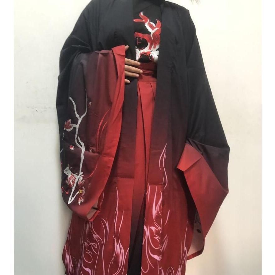 今すぐ一括検索！ 漢服 唐装 メンズ レディース 男女兼用 中華服 中国古代服装 グラデーション エスニック 狐 キツネ 刺繍 交差襟 中華服 上下2点セット 振袖 【在庫限りの大特価】