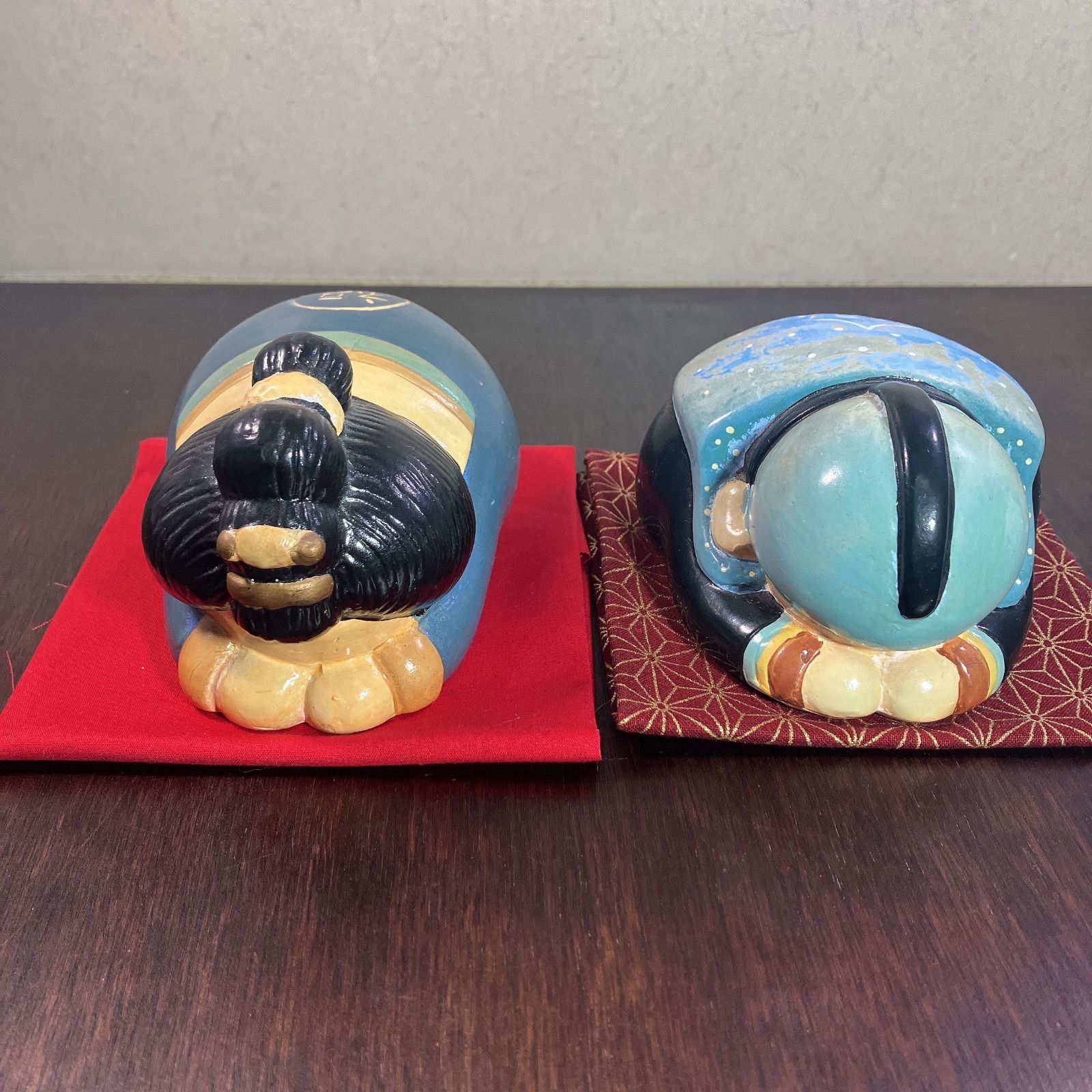 珍品 繋い 福助 お多福 置物 縁起物 骨董品 アンティーク レトロ