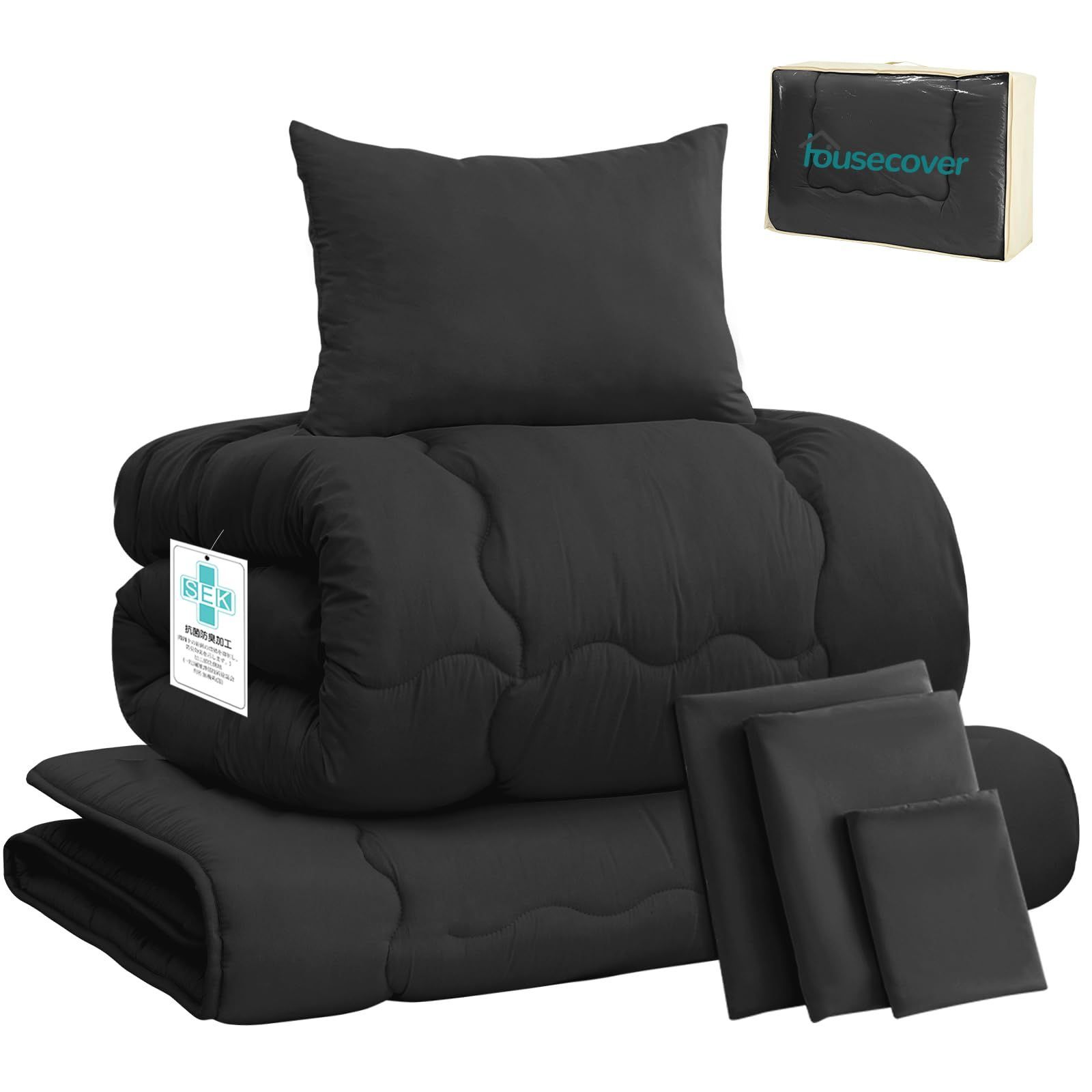 防臭 防カビ 洗える ふとんセット 抗菌 来客用 ボリューム増量 SEK認証 中綿1.8kg 掛布団 枕 7点セット 布団カバー3点 収納ケース付き セミダブル 組布団 寝具セット ホコリが出にくい 布団セット ピーチスキン加工 アレルギー対策 House