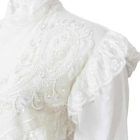ヴィンテージ ガルボ ブラウス シャツ ビーズ刺繍レース 長袖 プルオーバー ハイネック イタリア製 42 約Lサイズ 白 レディース ヴィンテージ VINTAGE Garbo ガルボ ブラウス シャツ ビーズ刺繍