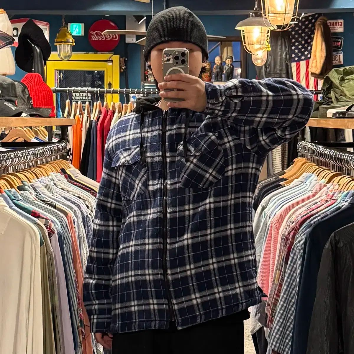 RQQBA チェック フード ジップアップ ジャケット