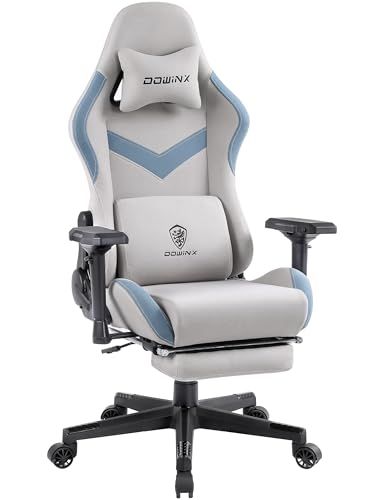 Dowinx ゲーミングチェア ファブリック オットマン付き オフィスチェア パソコンチェア 4Dアームレスト フットレスト デスクチェア ゲーム用チェア ポケットコイル グレー 椅子 LS-6668B-01