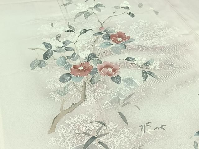 平和屋着物▽訪問着 単衣 風景椿文 暈し染め 正絹 逸品 AAAY8302jh  