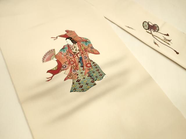 平和屋着物 塩瀬 九寸名古屋帯 女人文 金彩 正絹 DAAY8221cm