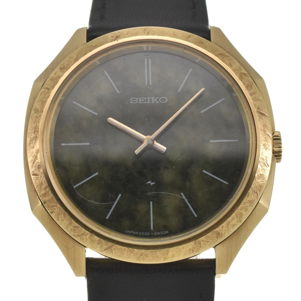セイコー SEIKO 2220-0340 K18YG/レザー/天然石文字盤 手巻き メンズ内