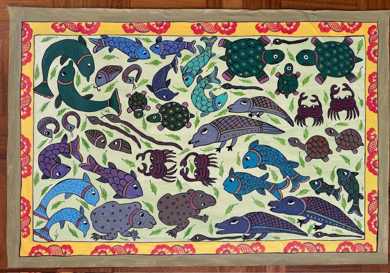 ミティラー マドゥバニ インド ネパール 象 花 鳥 魚 亀 ヘビ カニ