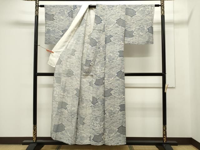 平和屋着物＊夏物 小紋 絽 枝葉舞蝶文 洗える着物 CAAT1590ev