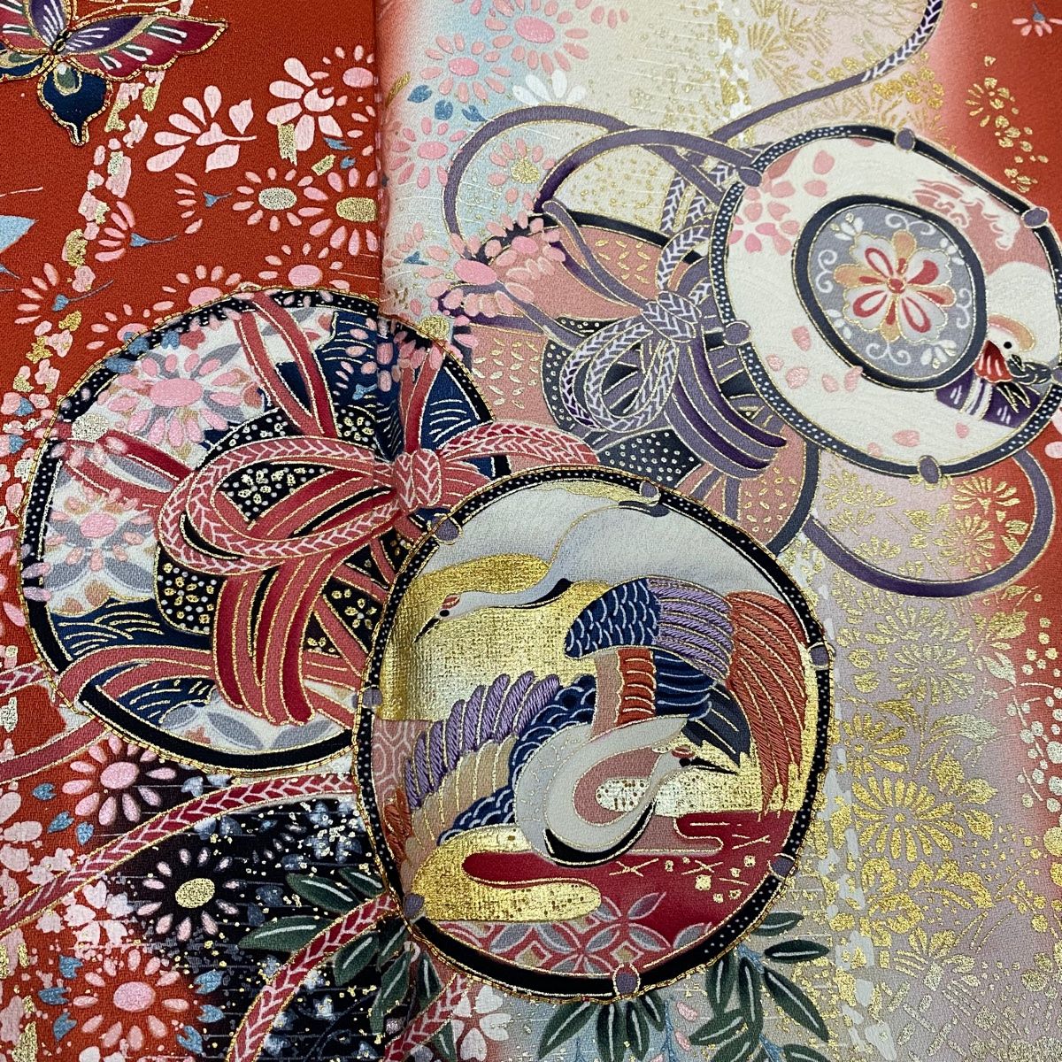 振袖 身丈154cm 裄丈63cm S 袷 御所車 花鳥 金銀彩 金糸 ピンク