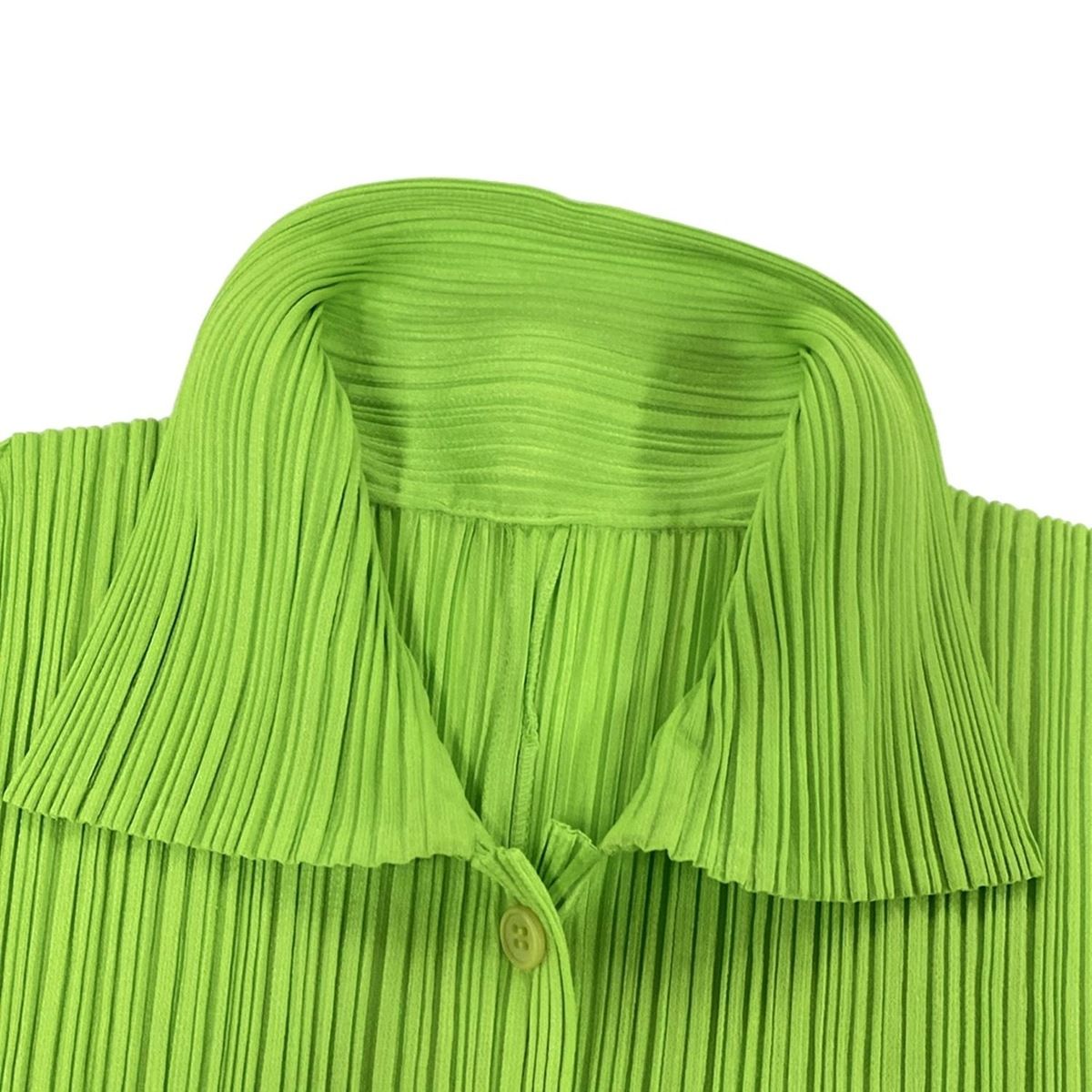 極美品✨PLEATS PLEASE プリーツ　グリーン　ノーカラー　カーディガン 極美品✨PLEATS PLEASE プリーツ グリーン ノーカラー
