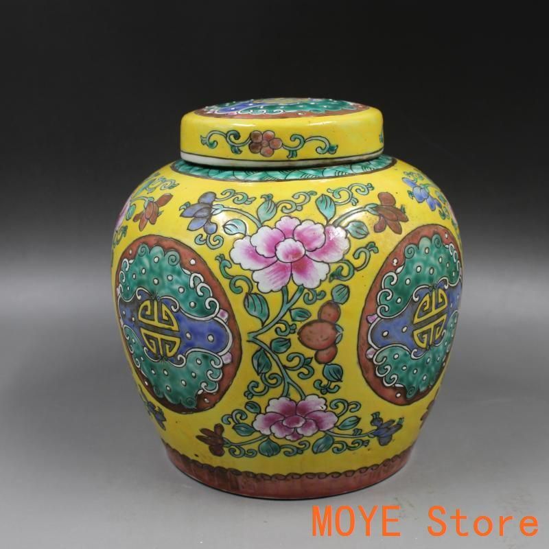 清康熙パステル彩花枝寿紋茶蓋缶 景徳鎮 陶磁器 装飾品 工芸品