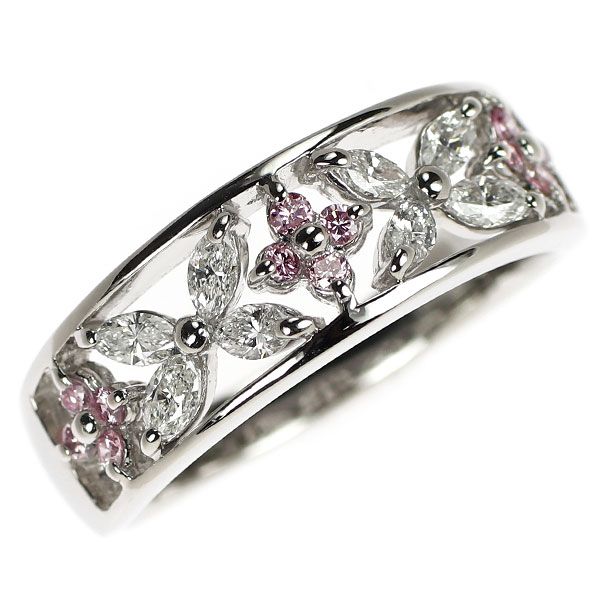 天然ピンクダイヤモンド フラワー リング　PT900 希少 Pt900 天然ピンク ダイヤモンド リング 0.16ct D0.40ct