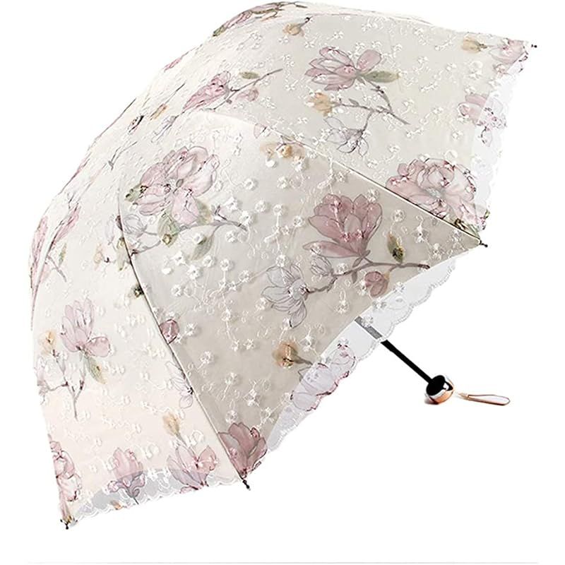 [ペガサスウィングス] 晴雨兼用 日傘 折りたたみ 遮光 UVカット 紫外線遮蔽率99% レース 刺繍 立体な花柄 刺繍傘アンチ紫外線サンシェードサン傘… 0