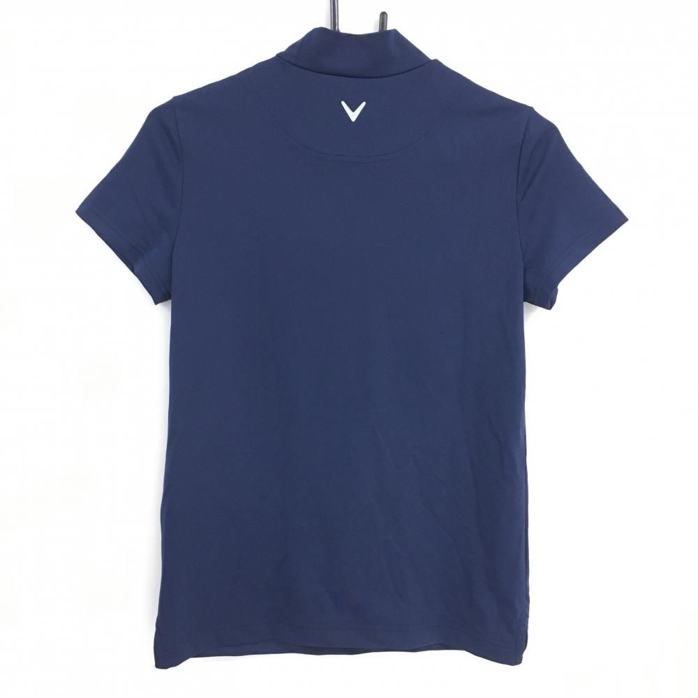 【新品】キャロウェイ レッドレーベル 半袖ハイネックシャツ ネイビー×グレー リーフ柄プリント レディース S ゴルフウェア Callaway