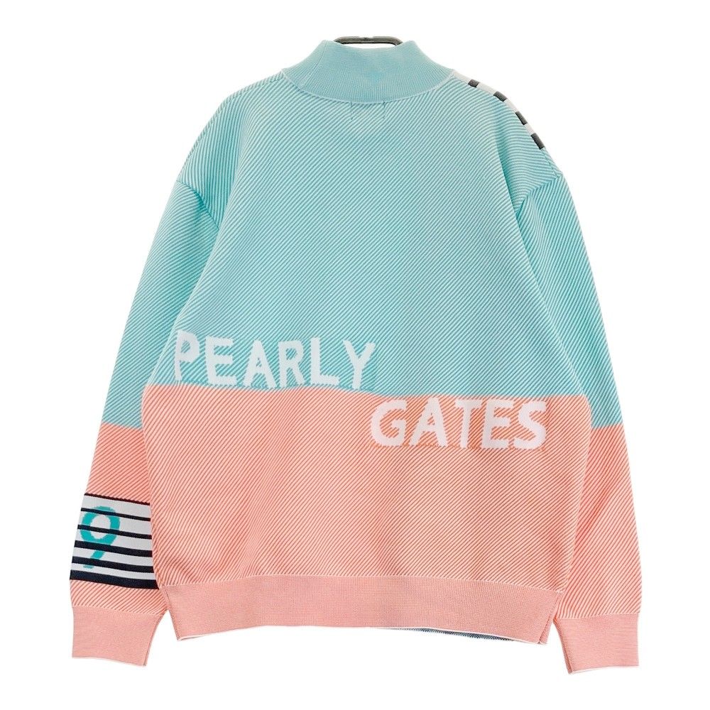 サイズ：2 PEARLY GATES パーリーゲイツ 2024年モデル ハイネック 長袖ニットセーター ストライプ柄 グリーン系 [240101352561] ゴルフウェア レディース ストスト サイズ：2 PEARLY GATES パーリーゲイツ 2024年モデル