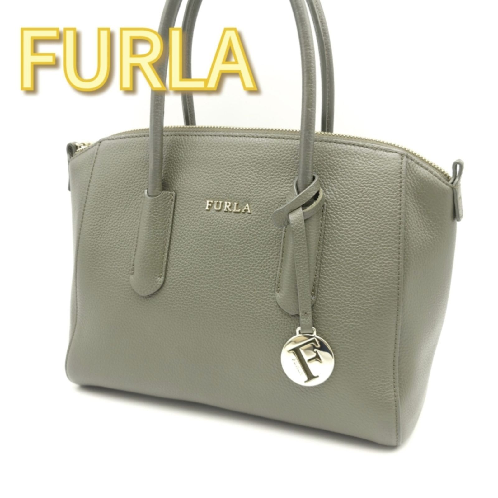 FURLA フルラ ハンドバッグ 手提げ レザー サフィアーノ シボ革 カーキ  