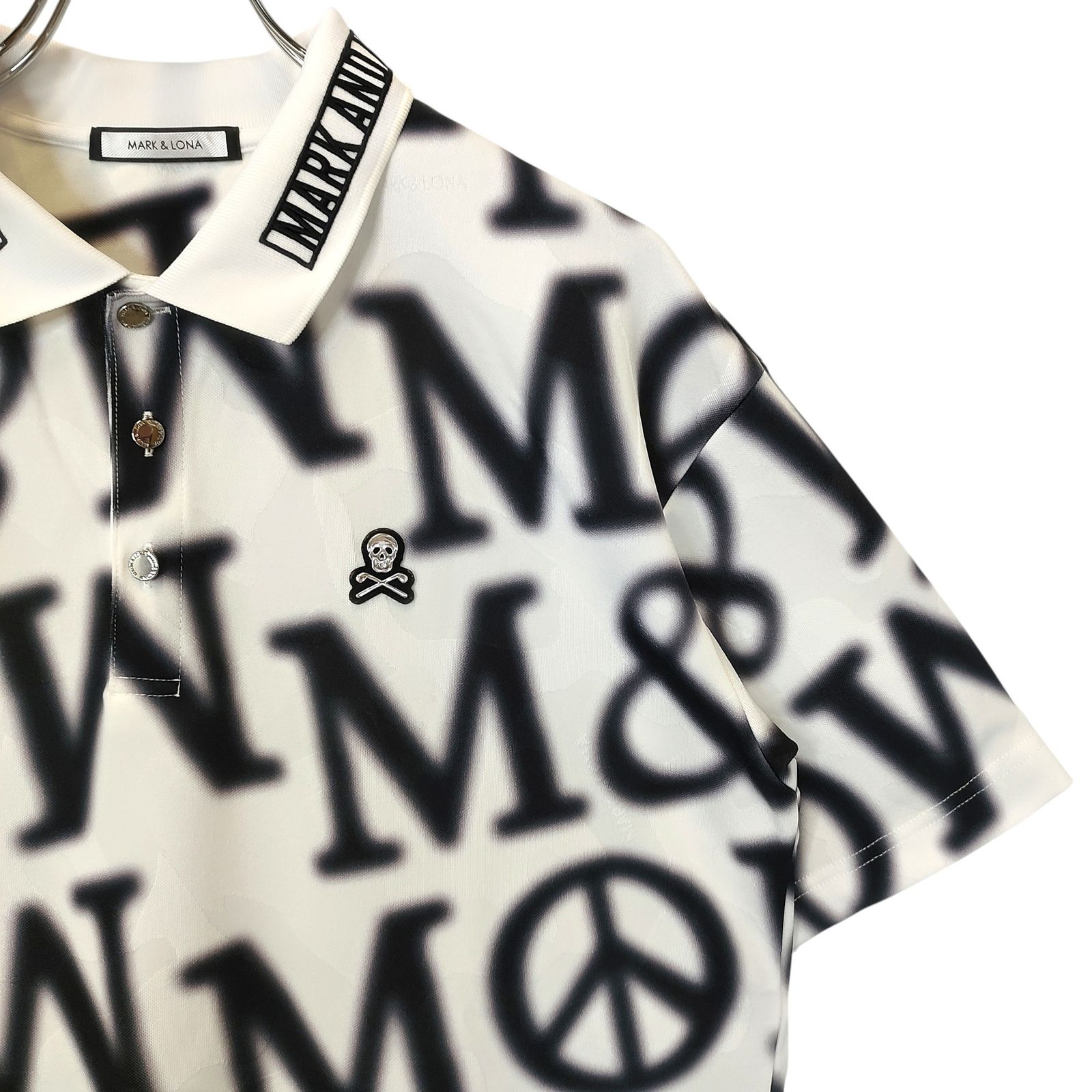マークアンドロナ スカル ロゴ 総柄 半袖 ポロシャツ 48 ゴルフ