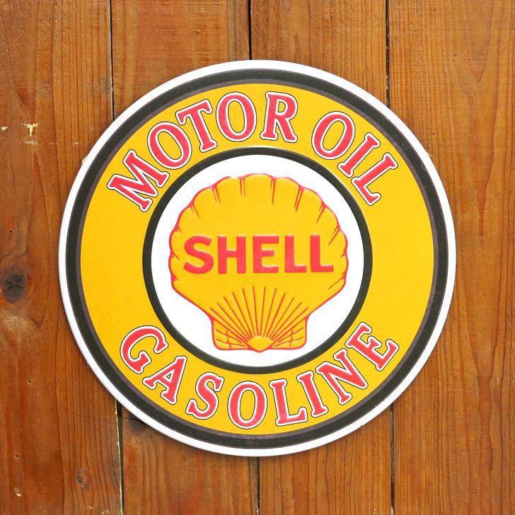 アメリカン雑貨 サインプレート ブリキ看板 丸 SHELL シェル ガレージ