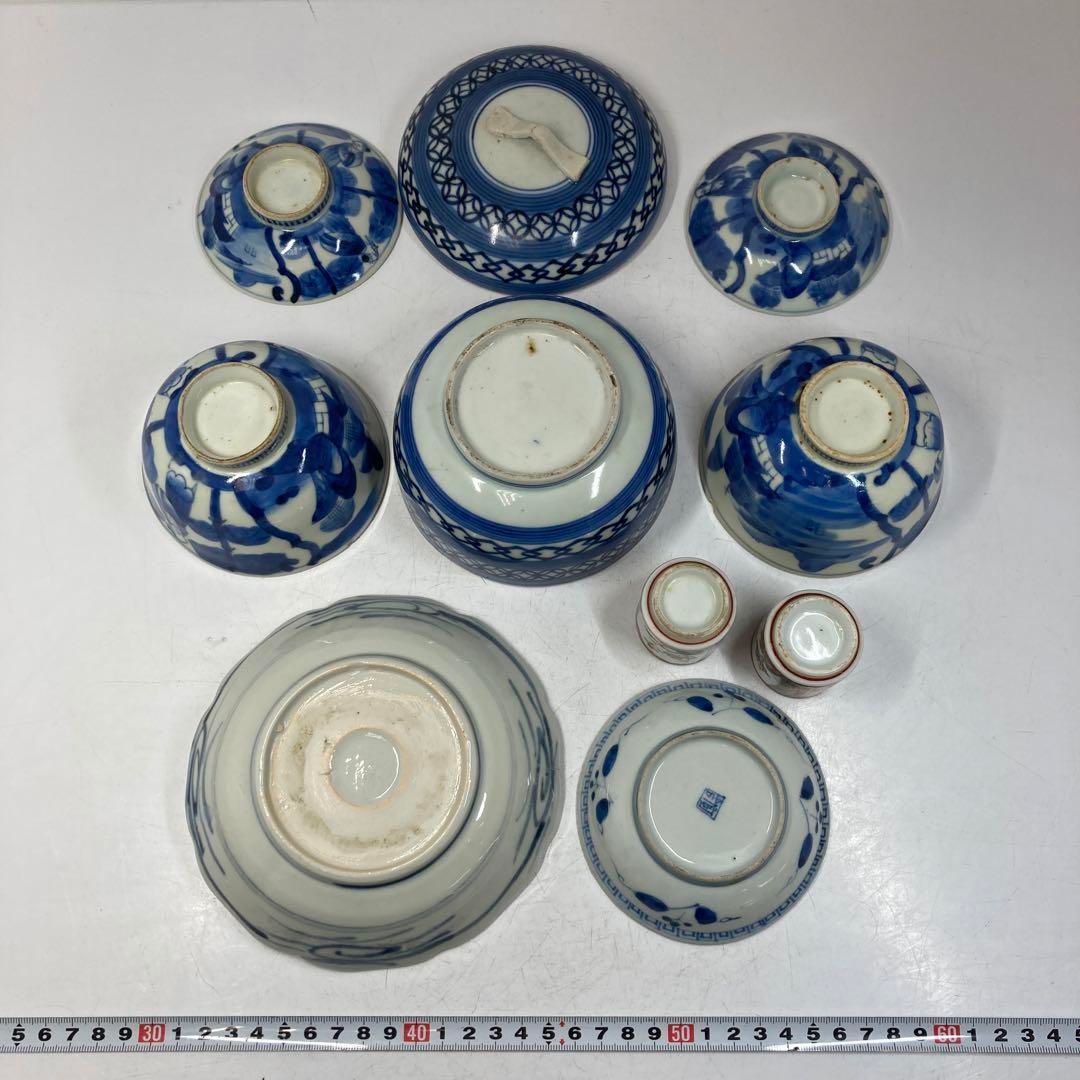 古伊万里 染付蓋茶碗7客と蓋1点 身直径11.6㎝ 東Y5-0616①タルニ 古