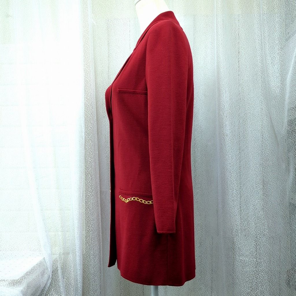 セリーヌCELINE チェーン 刺繍 ニット ジャケット 赤40 イタリア製 