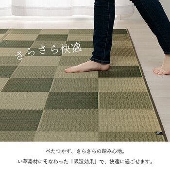 ラグ 国産 い草ラグ い草花ござ カーペット 約87×174cm 江戸間1畳 ブロック調 おしゃれ シンプル クッション性 Fブロック