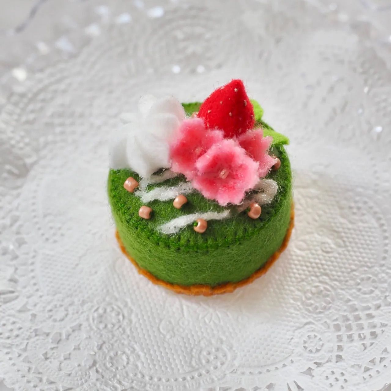 抹茶×桜のフェルトケーキ&ロールケーキ2個セット 桜餅 フェルト雑貨