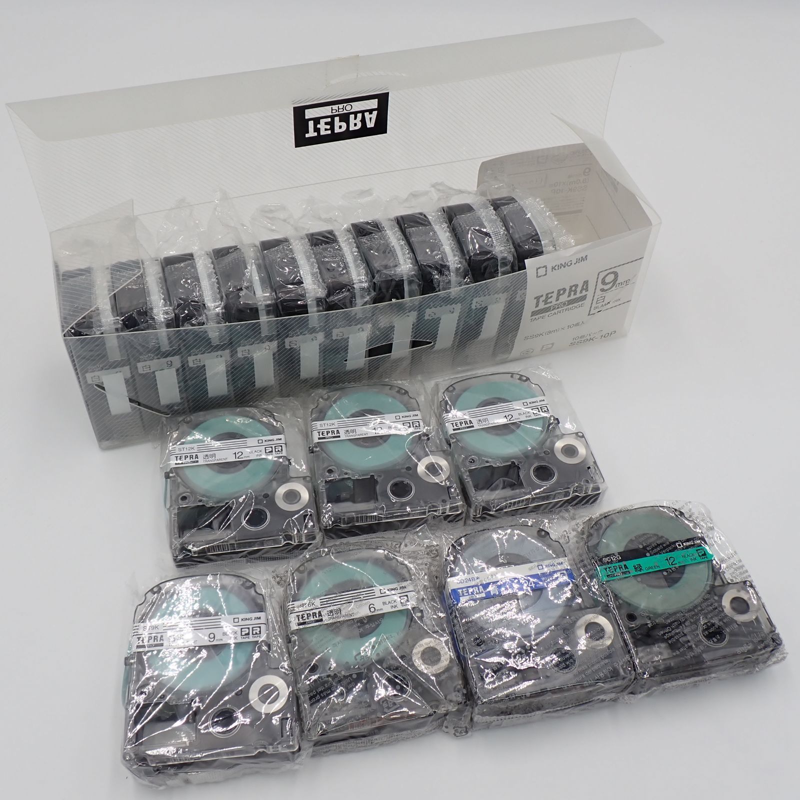 ♥品 KING JIM キングジム テプラ SS9K テープ 白 9mm幅 長さ8m 10個 他6mm 12mm 24mm 透明 青 緑など まとめセット 14723