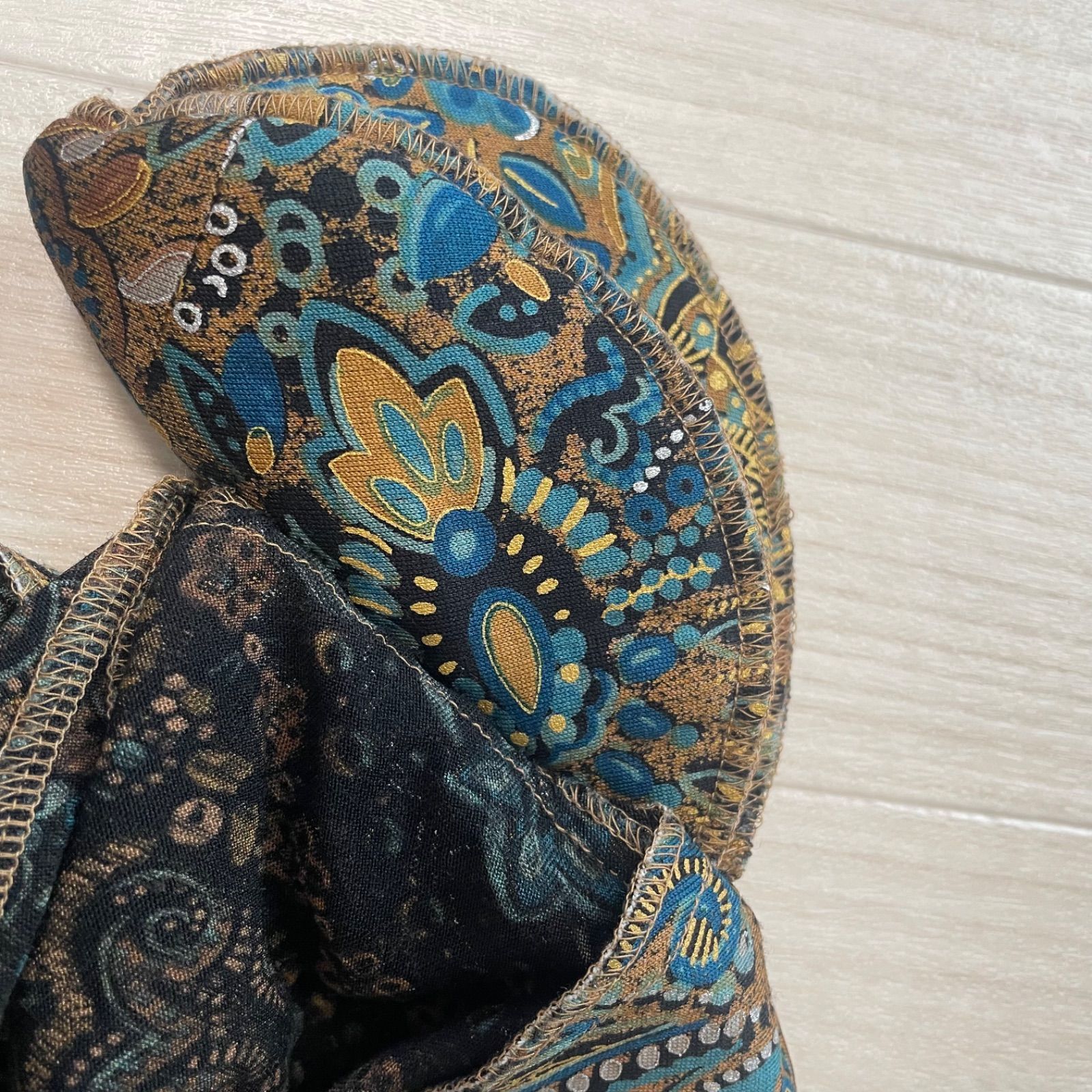 シルク レオナール カットソー ウール フラワープリント ペイズリー 花柄 長袖 秋冬～通年 レディース XL相当黒 ブラック系 G0030 KOSOFT_CO