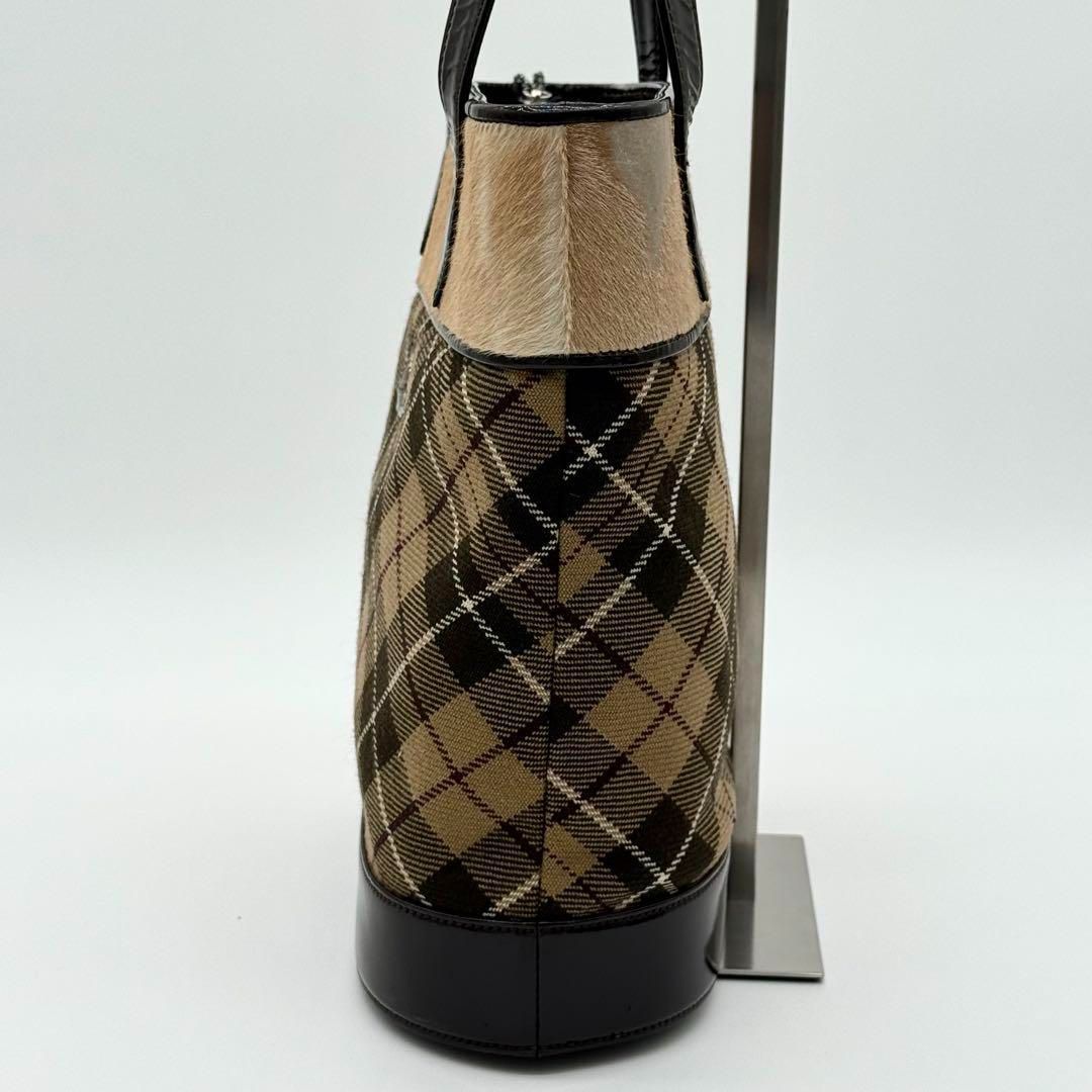 【良品】Vivienne ハラコ タータンチェック トートバッグ ブラウン 良品】Vivienne ハラコ タータンチェック トートバッグ ブラウン