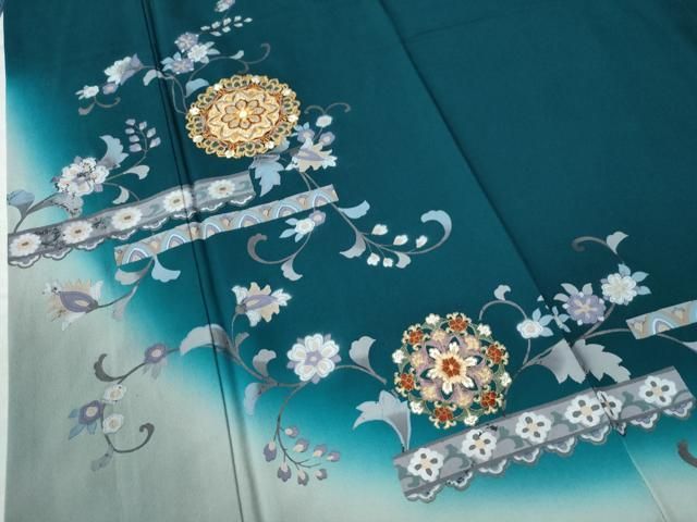 平和屋本店□極上 訪問着 総刺繍 更紗花唐草文 暈し染め 金糸 健勝苑  