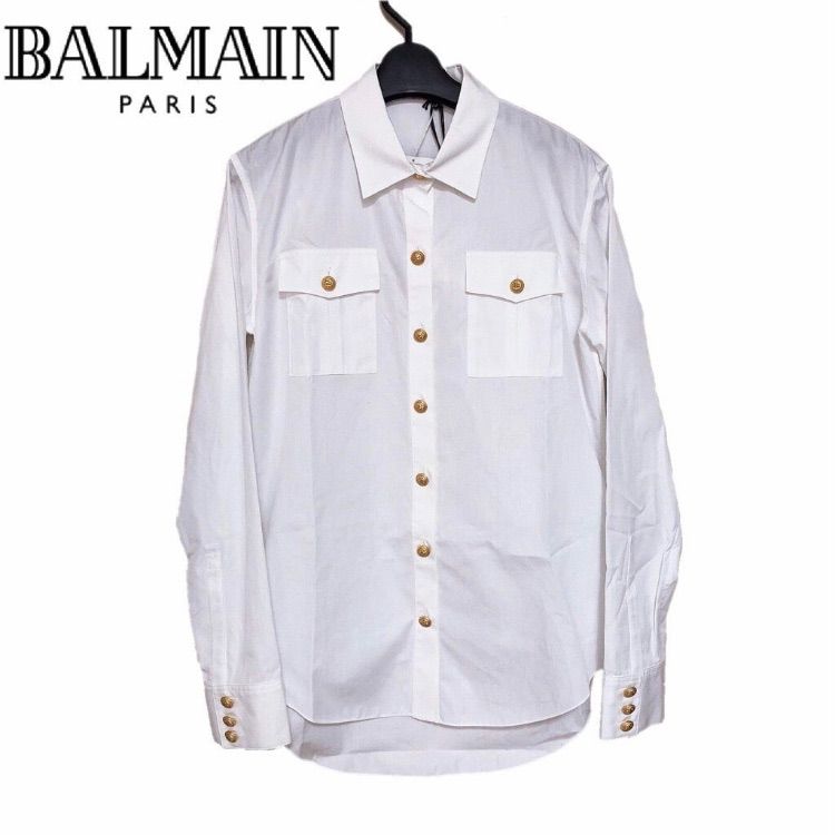 新品】確実正規品 BALMAIN バルマン ゴールドボタン シャツ ホワイト