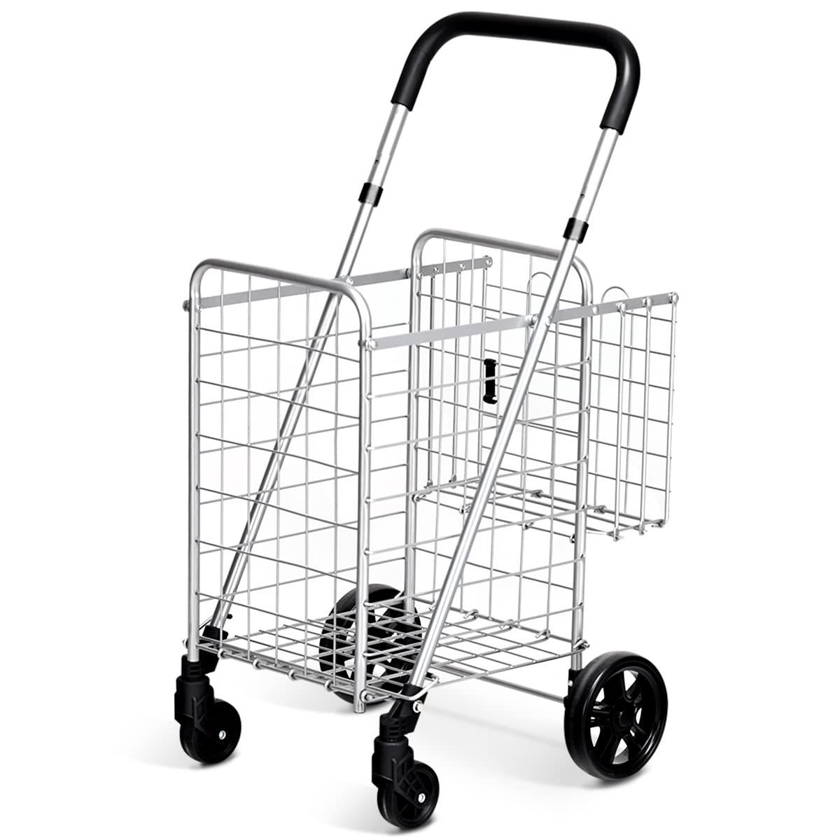【大人気】BestBuy ショッピングキャリー 買い物カート キャリーカート 4輪 折りたたみ 大容量 耐荷重20kg 軽量 台車 コンパクト カート 収納便利 多用途 買い物 洗濯 アウトドア (シルバー-S)