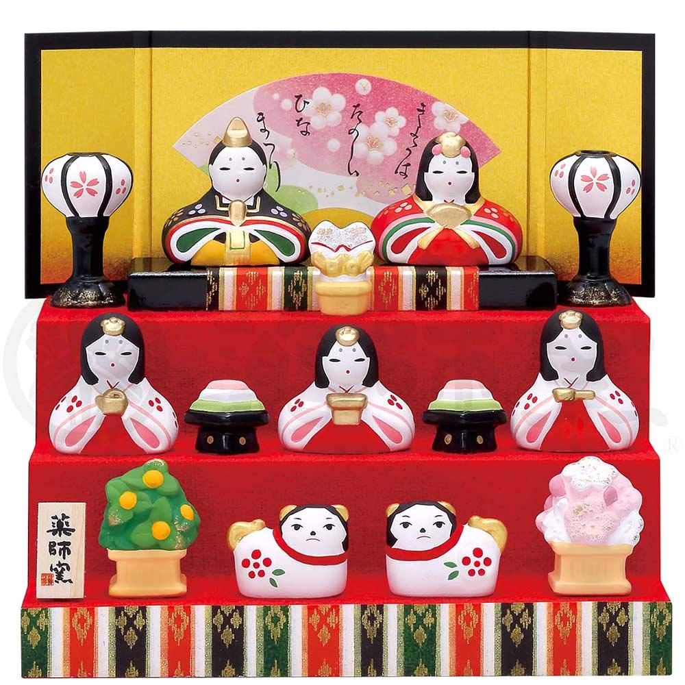 雛人形 コンパクト 陶器 小さい 可愛い ひな人形/錦彩花かざり雛
