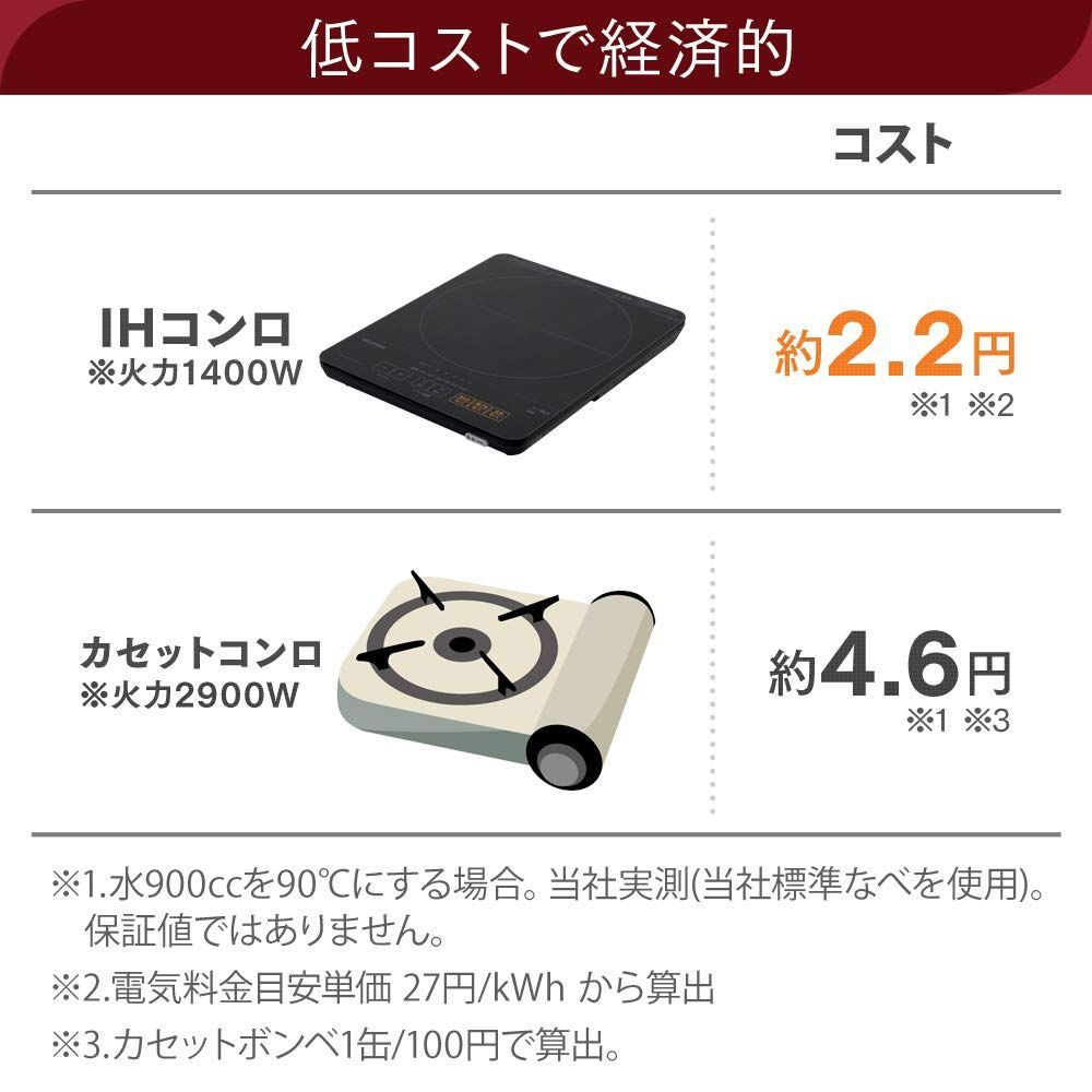 ブラック マグネットプラグ式 IHC-T43-B タイマー機能 薄型 1400W 卓上