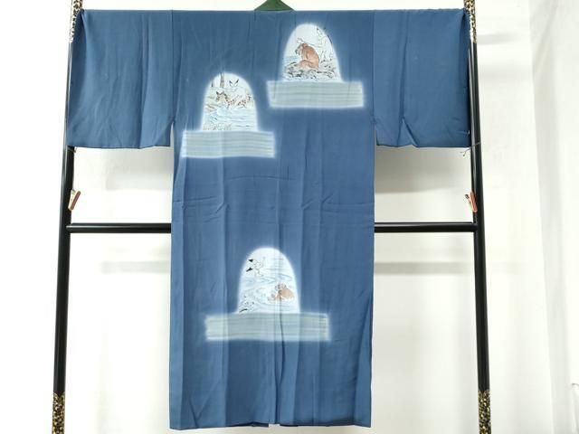 平和屋着物●男性　紬　アンサンブル・長襦袢セット　色無地　留紺色　キングサイズ　正絹　逸品　CAAU2852yc 平和屋着物○男性 紬 アンサンブル・長襦袢セット 色無地 留紺色