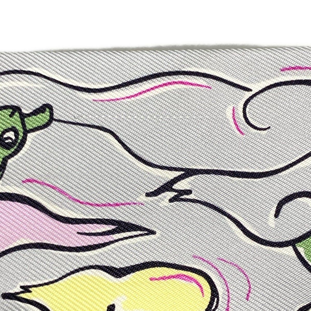 HERMES(エルメス) スカーフ ツイリー グレー×オレンジ×マルチ リボン  