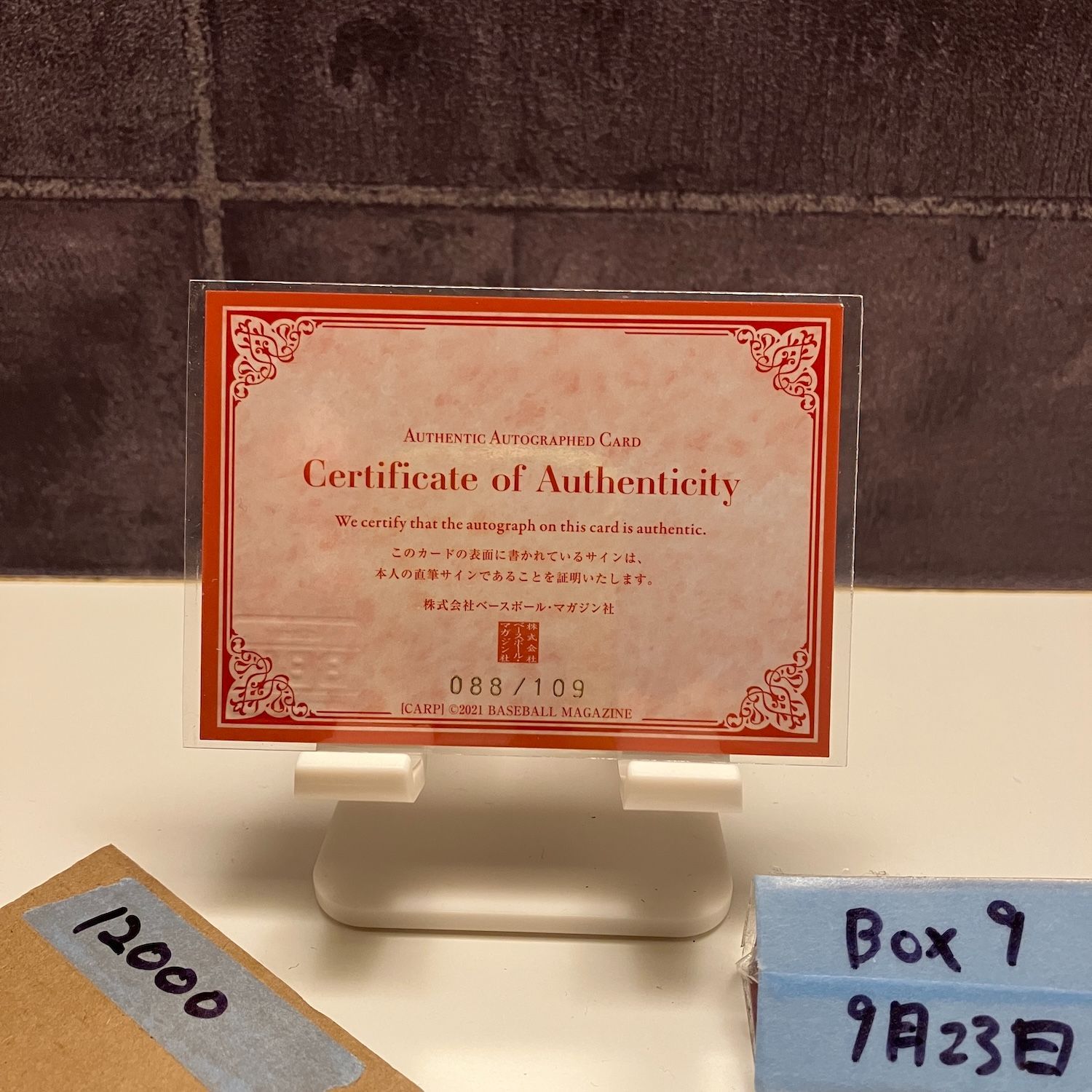 2021 BBM 並木駿 088 109 直筆サイン 広島東洋カープ RC ルーキー Rookie カード