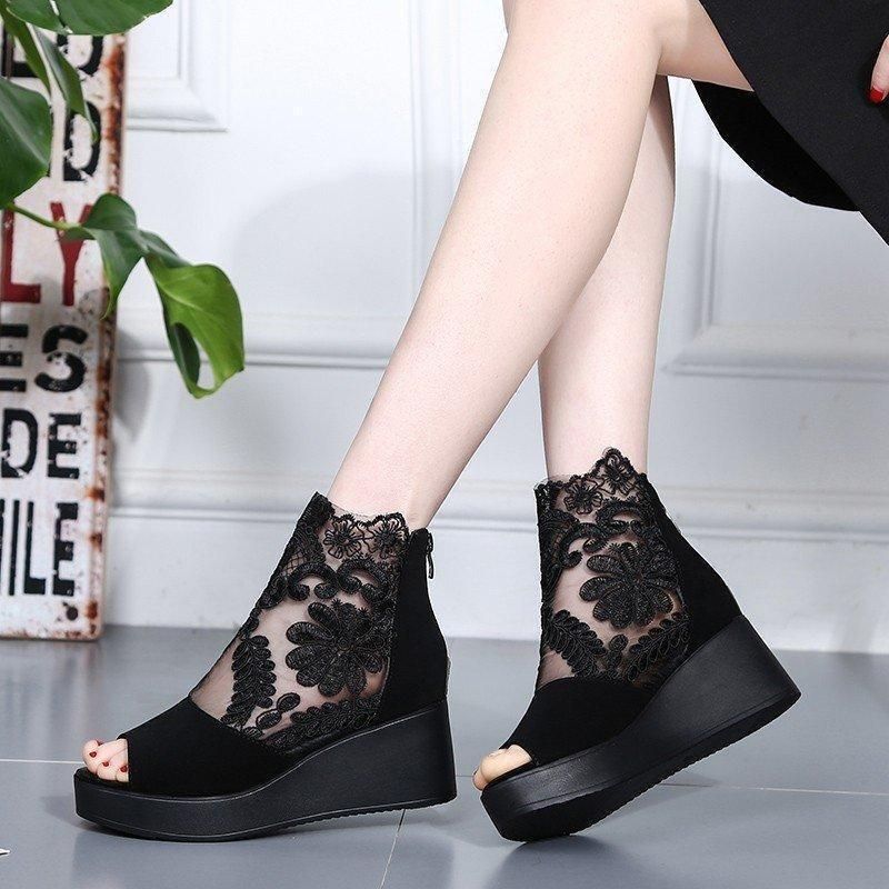 レースアップブーツサンダル サマーブーツ オープントゥ ヒール9センチ 7センチ サンダル ハイヒール ピンヒール ショートブーツ 小さいサイズ 大きいサイズ 編 ブーツサンダル サンダル かかとあり ウェッジソール レディース