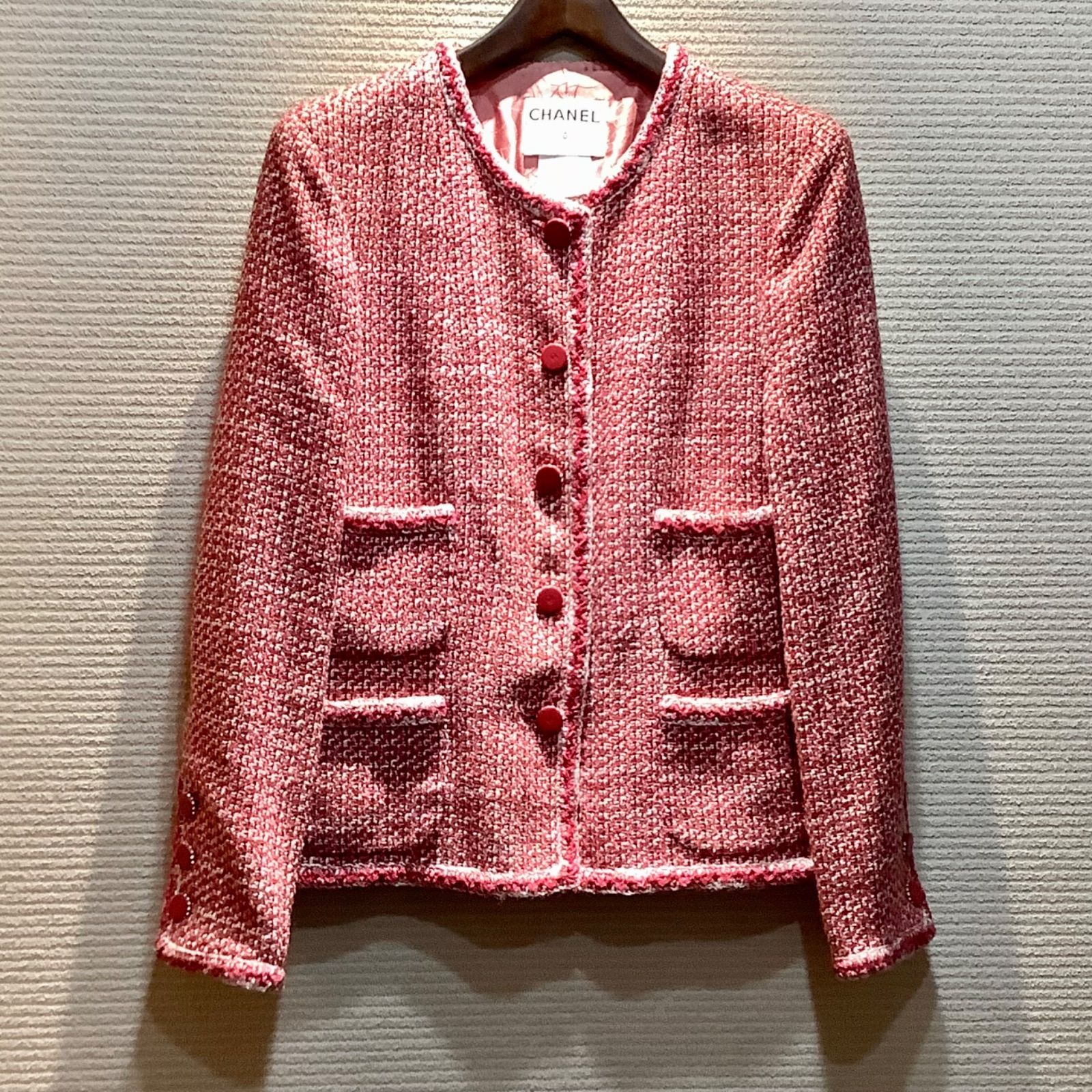 シャネル CHANEL 02P ツイードジャケット ノーカラージャケット