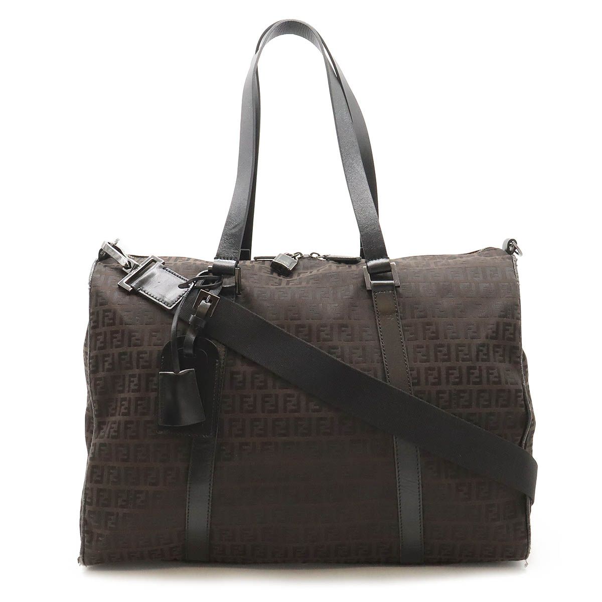 フェンディ FENDI ハンドバッグ ズッキーノ キャンバス 革 茶 黒