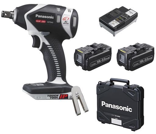 パナソニック Panasonic 充電インパクトレンチ18V5.0Ah電池パックx2個|充電器|ケース付デュアル 14.4V|18V対応 スリム幅61mm Cバネ付 205N mIP56EZ75A3LJ2G-Hグレー