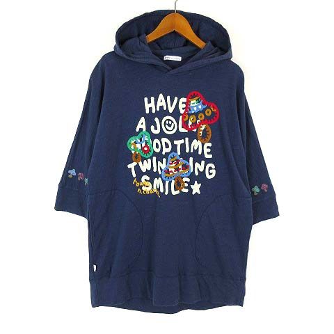 Rough Natural Charm Rough Natural Charm Hoodie Tunic Pullover Sweatshirt Logo Mushroom Embroidery Hood Cotton Dolman Sleeve 3/4 Sleeve M Navy Navy Multi Color