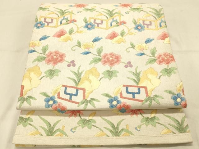 平和屋着物○九寸名古屋帯 草花文 金彩 DAAX5658cm