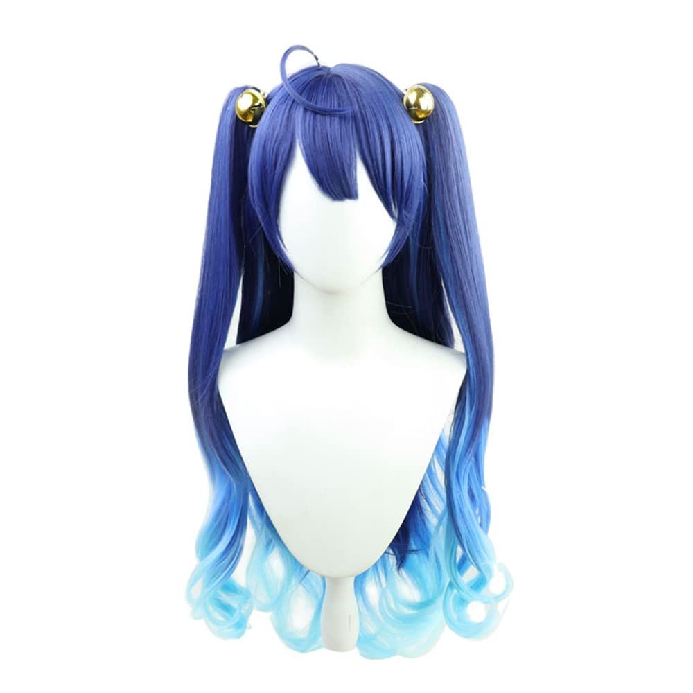 コスプレウィッグ 耐熱ウィッグ 天宮こころ 変装用ウィッグ cosplay wig かつら 専用ネットと櫛付 イベント ネイビー ブルー (A)